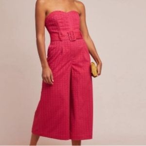 Anthropologie Pink/burnt orange sweetheart jumpsuit